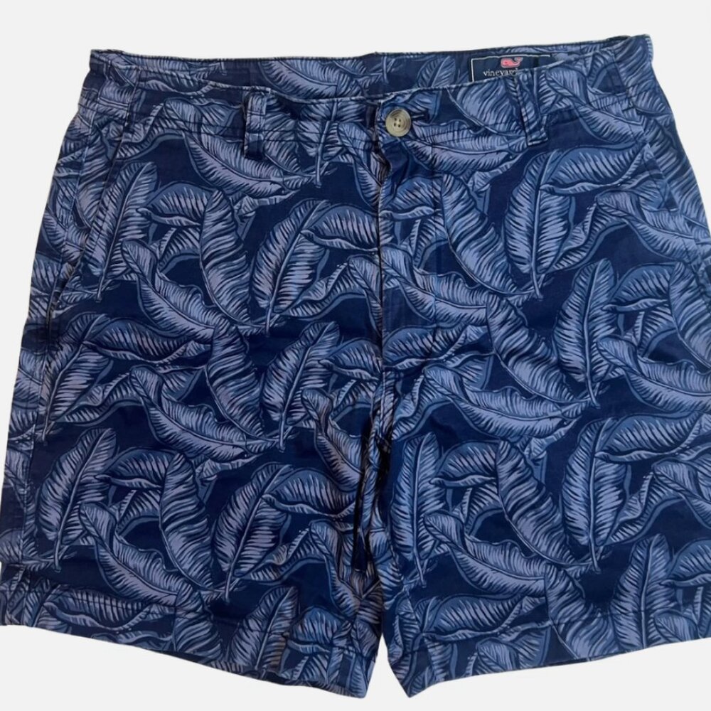 Vineyard Vines Blue Board Shorts with Tropical Print